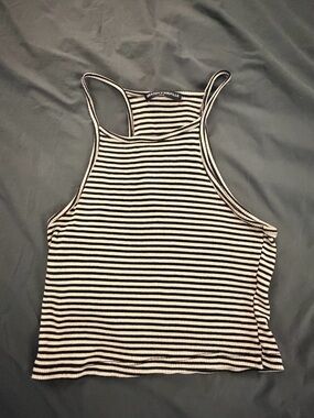 Brandy Melville Black & White Striped High Neck Racerback Tank